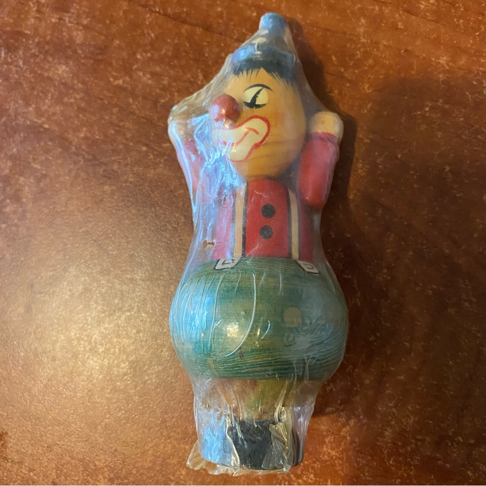 Vintage Wooden Push Up Marionette Clown New